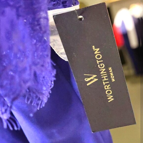 Worthington Blue Blouse NWT Size 2X – Sheer Lace Sleeve Top - Picture 7 of 11